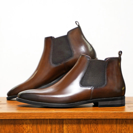 Herre Chelsea Boots – Skinn – Ankelhøyde – Elastisk Panel – Enkel Å Ta På
