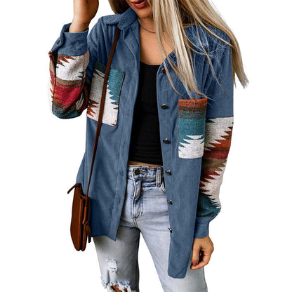 Dame Cardigan Jakke – Cordfløyel – Avslappet Passform – Aztec Ermedesign – Mellomlang