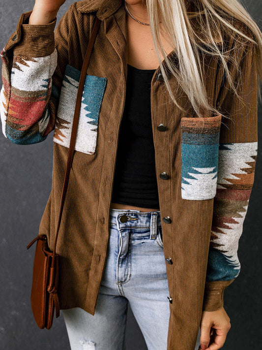 Dame Cardigan Jakke – Cordfløyel – Avslappet Passform – Aztec Ermedesign – Mellomlang