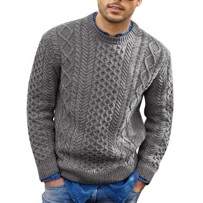 Herrtröja – Slim Fit – Kabelstickad Struktur – Mjuk Stickning – Ribbstickad Kant