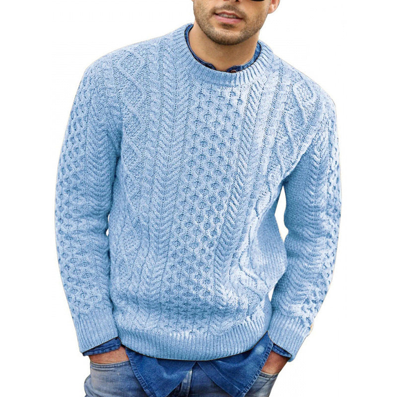 Herrtröja – Slim Fit – Kabelstickad Struktur – Mjuk Stickning – Ribbstickad Kant