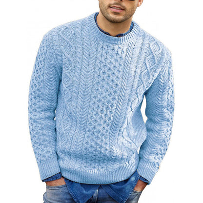 Herrtröja – Slim Fit – Kabelstickad Struktur – Mjuk Stickning – Ribbstickad Kant