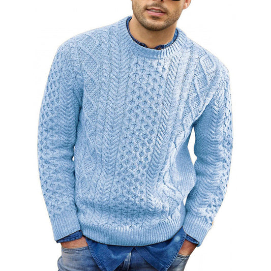 Herrtröja – Slim Fit – Kabelstickad Struktur – Mjuk Stickning – Ribbstickad Kant