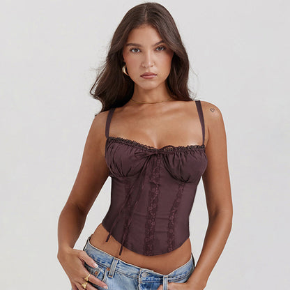 Dam Camisole Topp – Sidenkänsla – Smal Passform – Spets – Spagettiband
