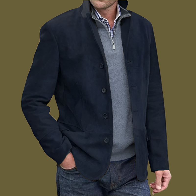 Herrjacka – Regular Fit – Lyxigt Tyg – Knappar – Ståkrage – Vintage Stil