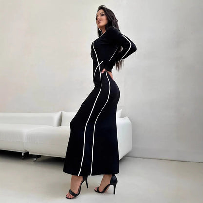 Kjole til dame – Tettsittende bodycon – Ankellang – Scoop-hals – Kontrastdetaljer