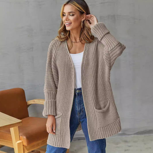 Dam Cardigan – Chunky Stickning – Oversized Passform – V-hals – Framfickor