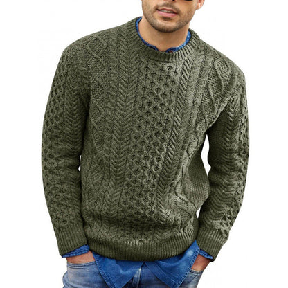 Herrtröja – Slim Fit – Kabelstickad Struktur – Mjuk Stickning – Ribbstickad Kant