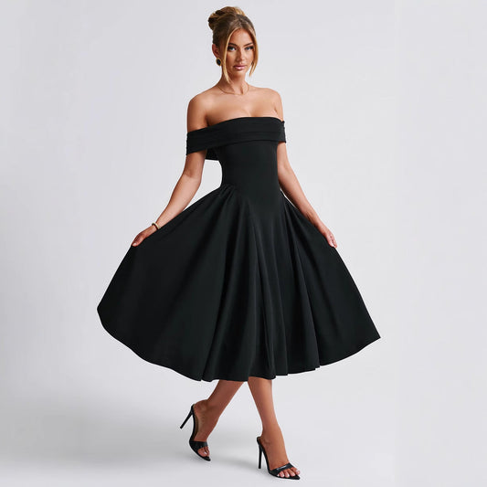 Kjole til dame – Off-Shoulder – A-linje passform – Midi lengde – Formell eleganse