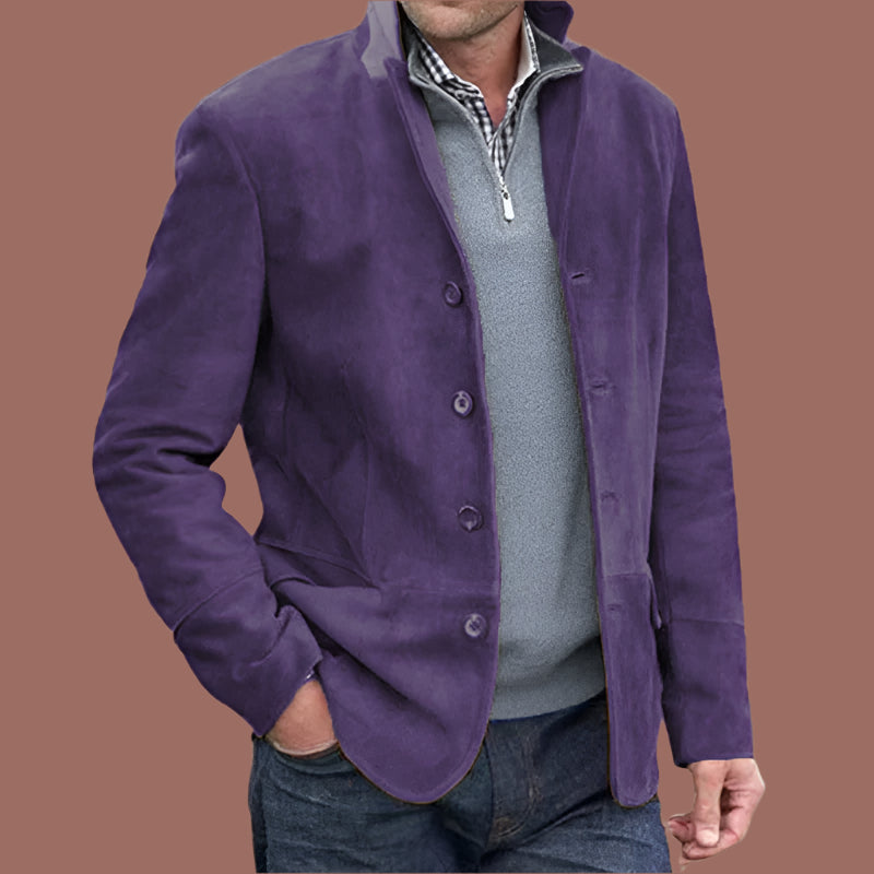 Herrjacka – Regular Fit – Lyxigt Tyg – Knappar – Ståkrage – Vintage Stil