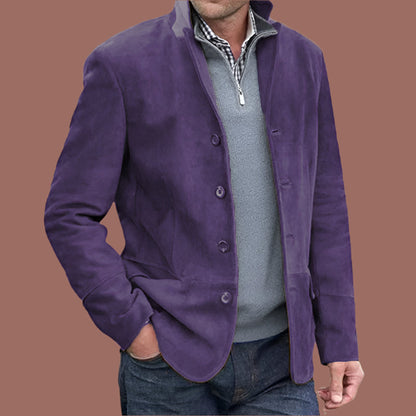 Herrjacka – Regular Fit – Lyxigt Tyg – Knappar – Ståkrage – Vintage Stil