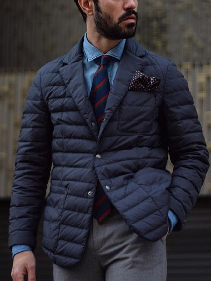 Herreblazer – Vattert stoff – Smal passform – Knappelukking – Lomme med detalj