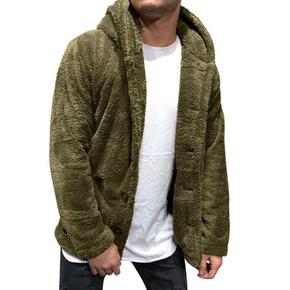 Herrejakke med hette – Plysjfôr – Avslappet passform – Knappe-lukking – Casual stil