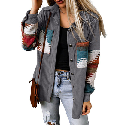 Dame Cardigan Jakke – Cordfløyel – Avslappet Passform – Aztec Ermedesign – Mellomlang
