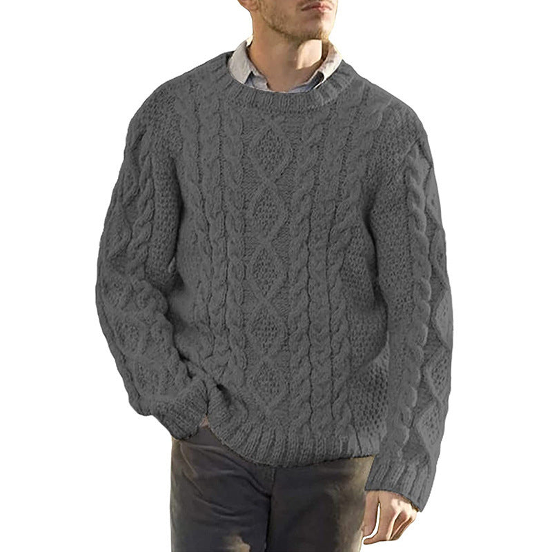 Herregenser – Chunky Kabelstrikk – Oversized Passform – Rund Hals Langermet Pullover