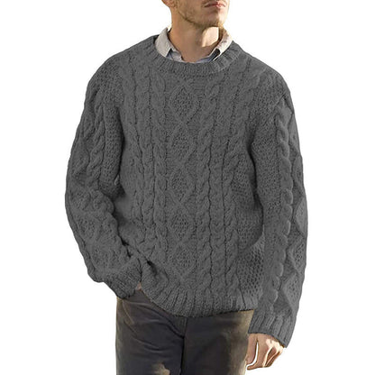 Herregenser – Chunky Kabelstrikk – Oversized Passform – Rund Hals Langermet Pullover
