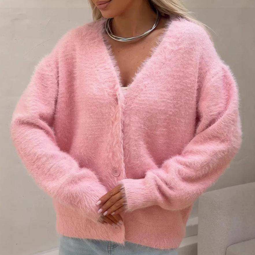 Dam Cardigan – Oversized Passform – Mjuk Stickning – Knappar – V-ringad Komfort