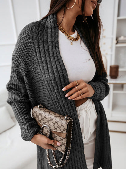 Dam Cardigan – Ullstickad – Avslappnad Passform – Öppen Front – Ribbad Struktur
