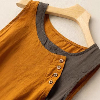 Dam Ärmlös Topp – 100% Bomull – Avslappnad Passform – Asymmetrisk Design – Knappdetalj