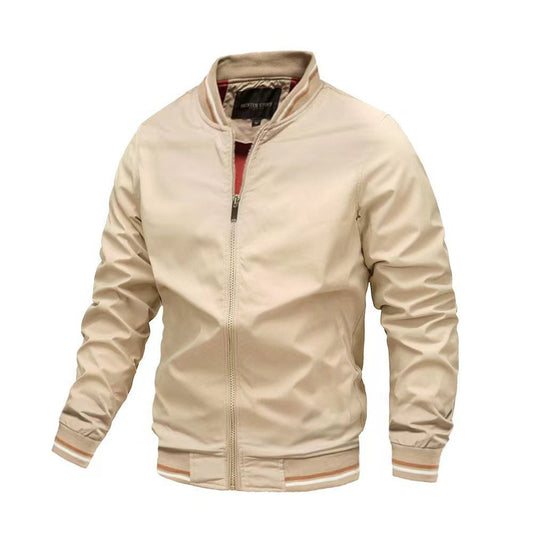 Herrjacka – Slim Fit – Ståkrage – Slätt Lättmaterial – Dragkedjestängning – Ribbad Kant