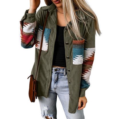 Dame Cardigan Jakke – Cordfløyel – Avslappet Passform – Aztec Ermedesign – Mellomlang