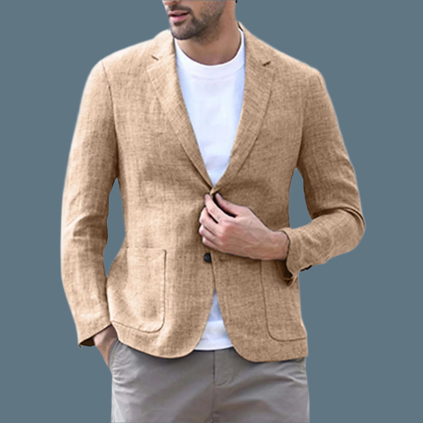 Herrblazer – Slim Fit – Andningsbart Tyg – Enkelknäppt – Notch Slag – Patchfickor