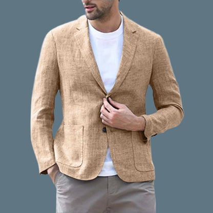 Herrblazer – Slim Fit – Andningsbart Tyg – Enkelknäppt – Notch Slag – Patchfickor