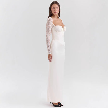 Klänning för kvinnor – Siden – Bodycon passform – Spetsärmar – Sweetheart urringning