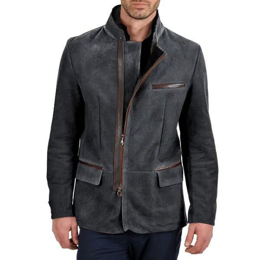 Herrjacka – Mockaskinn – Slim Fit – Ståkrage – Dragkedja – Flera fickor