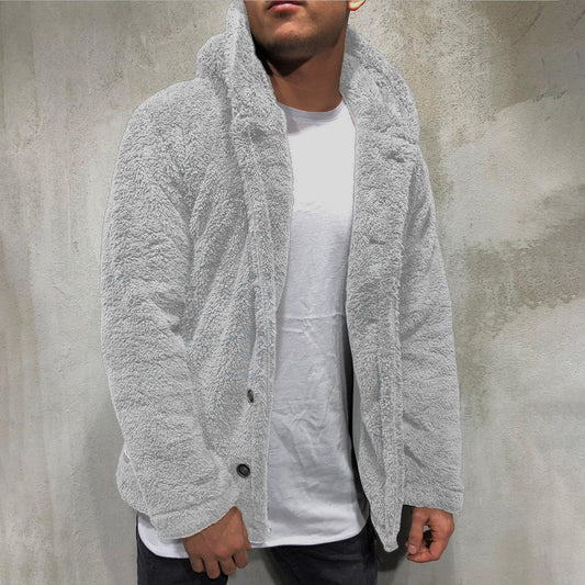 Herrejakke med hette – Plysjfôr – Avslappet passform – Knappe-lukking – Casual stil