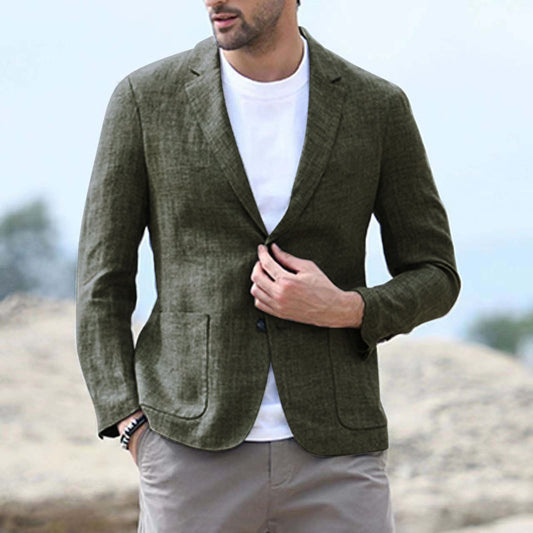 Herrblazer – Slim Fit – Andningsbart Tyg – Enkelknäppt – Notch Slag – Patchfickor