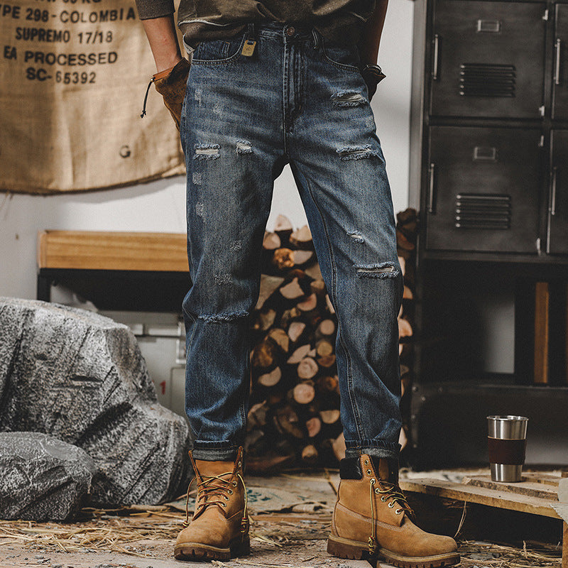 Herrejeans – Avslappet passform – Rett ben – Slitesterk denim – Distresset look