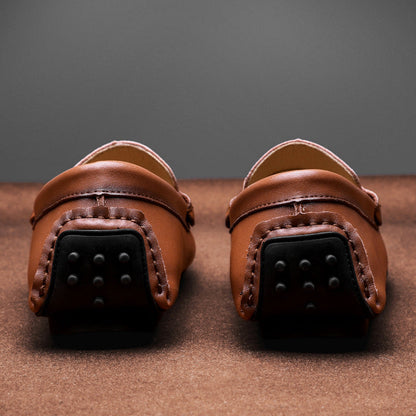 Herrskor Loafers – Skinnfinish – Slip-On – Metallspänne – Rund Tå – Mönstrad Sula