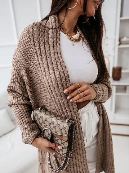 Dam Cardigan – Ullstickad – Avslappnad Passform – Öppen Front – Ribbad Struktur