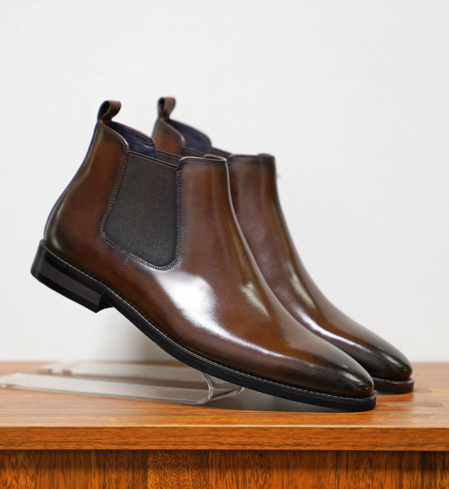 Herre Chelsea Boots – Skinn – Ankelhøyde – Elastisk Panel – Enkel Å Ta På
