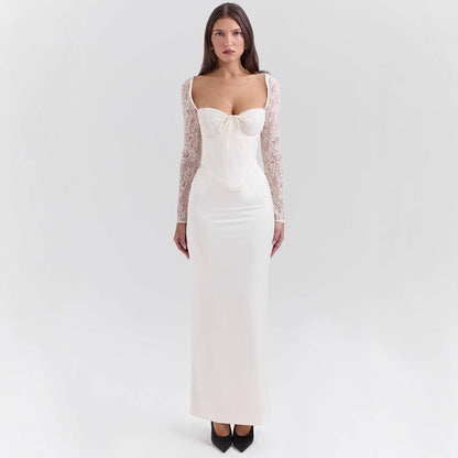 Klänning för kvinnor – Siden – Bodycon passform – Spetsärmar – Sweetheart urringning