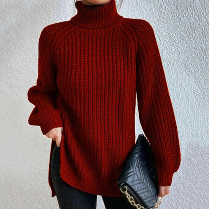 Dam Stickad Polotröja - Mjuk Chunky Knit - Långärmad - Avslappnad Passform