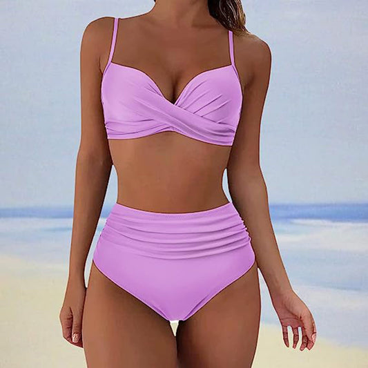 Dam Bikini Set – Hög Midja – Vadderad Topp – Twist Front – Stretchtyg