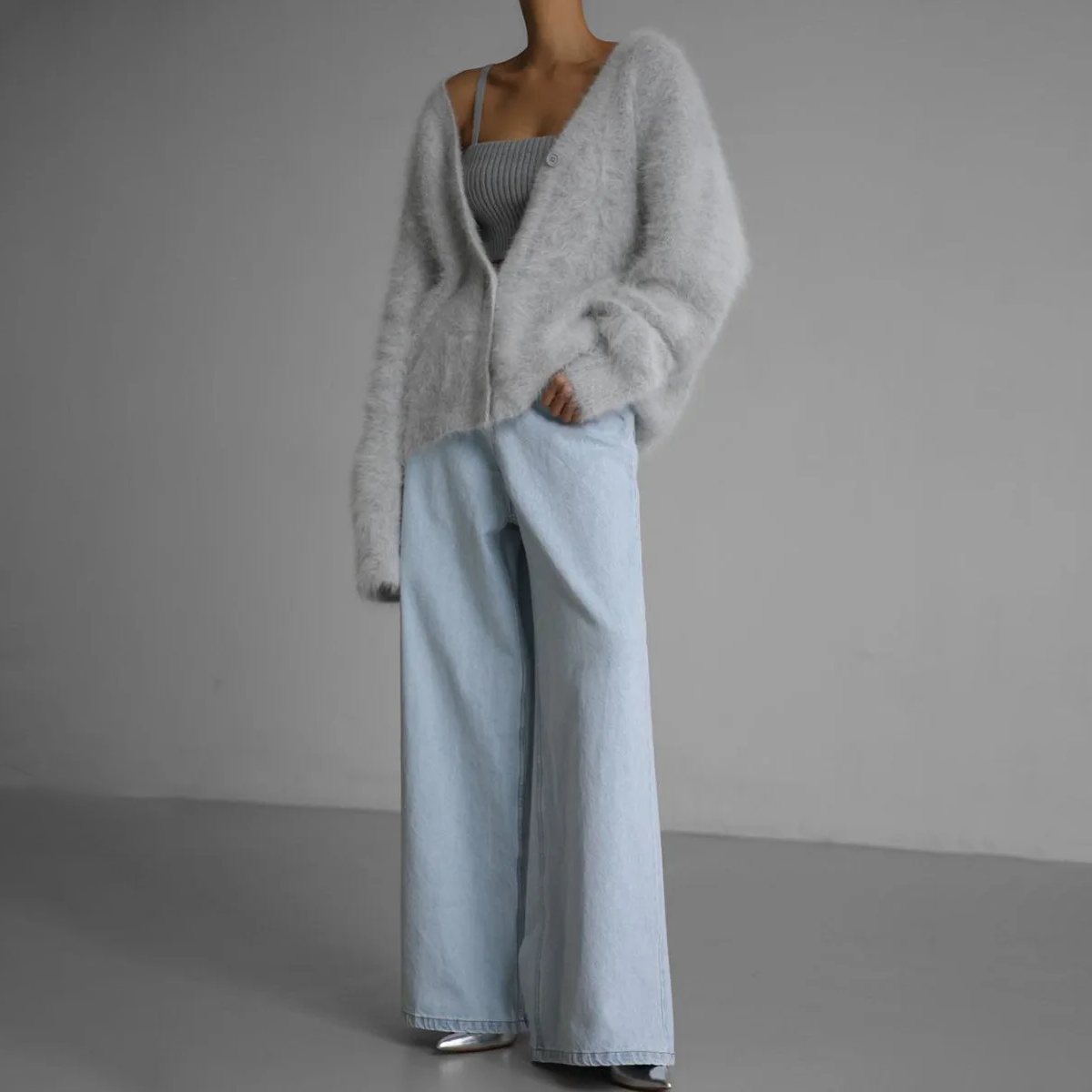 Koseleg Chic Mohair Strikkegenser med Brede Ermer for Damer