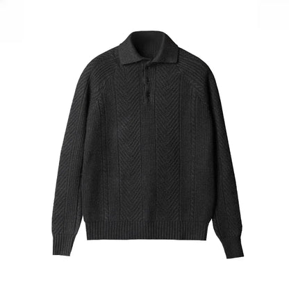 Herrtröja – Slim Fit – Kabelstickad – Polotröja – Långärmad Ullblandning