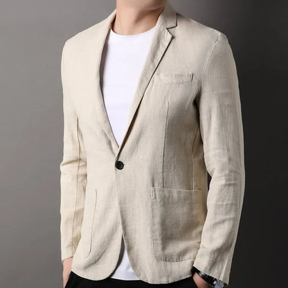 Herreblazer – Slim Fit – Naturlige Fibre – Enkeltspent – Notch-slag – Semi-formell