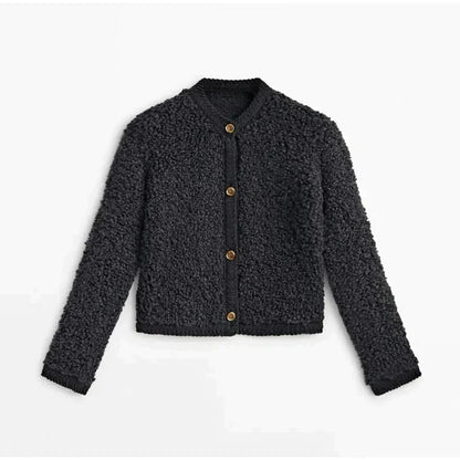 Dam Cardigan - Mjuk Bouclé - Avslappnad Passform - Knappar - Bekväm Lager-på-Lager