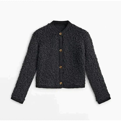 Dam Teddyjacka – Oversized Passform – Mjuk Textur – Knappar – Utan Krage