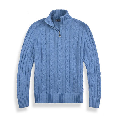 Herrtröja med half zip – bomullsblandning – kabelstickad – regular fit – ribbstickad kant