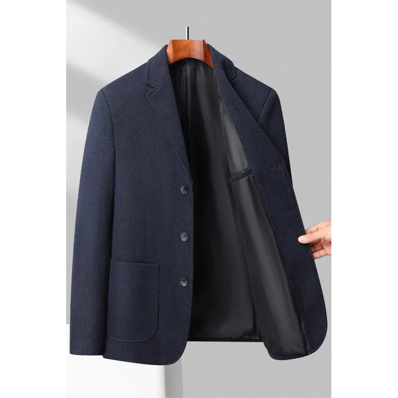Herreblazer – Ullblanding – Skreddersydd Passform – Herringbone – Notch Slag – 3-Knapps Closure