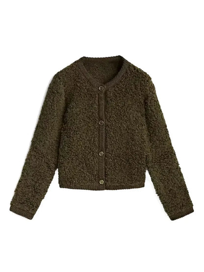 Dam Cardigan - Mjuk Bouclé - Avslappnad Passform - Knappar - Bekväm Lager-på-Lager