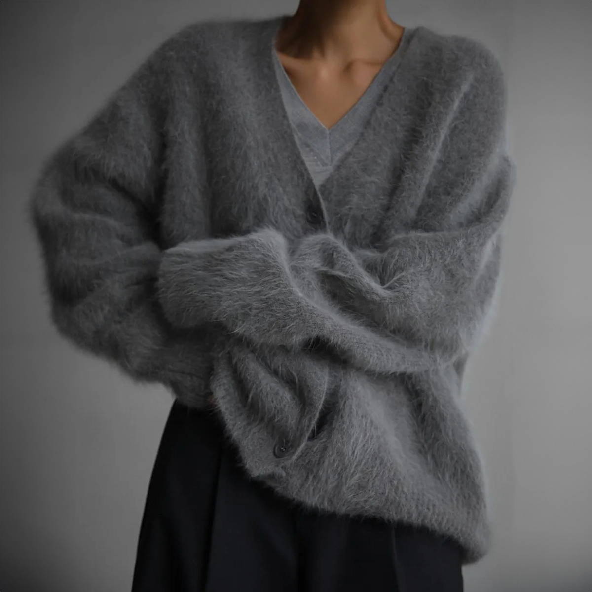 Koseleg Chic Mohair Strikkegenser med Brede Ermer for Damer