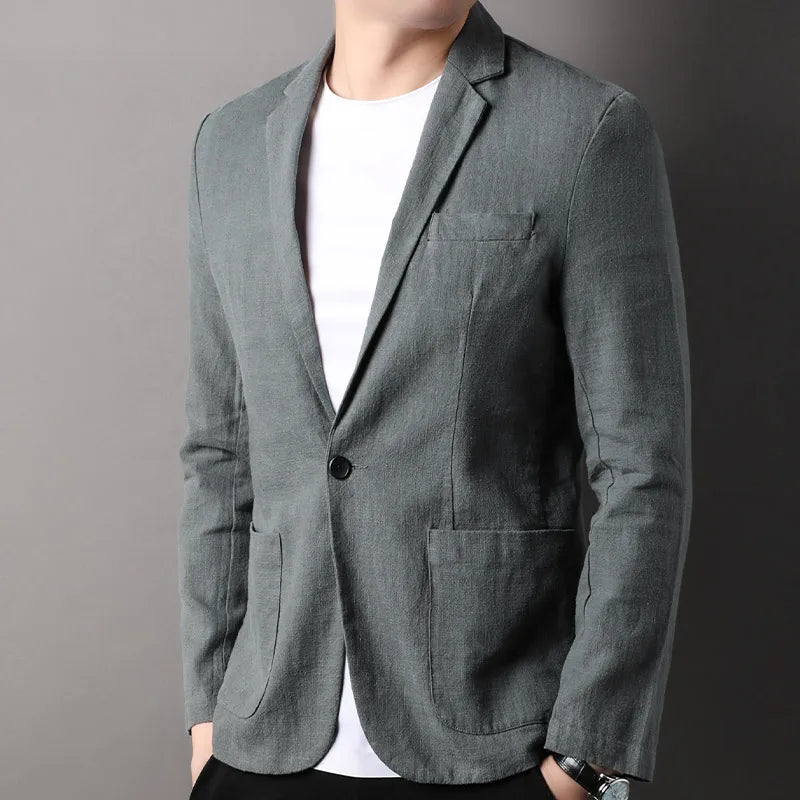 Herreblazer – Slim Fit – Naturlige Fibre – Enkeltspent – Notch-slag – Semi-formell
