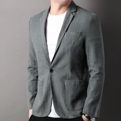 Herreblazer – Slim Fit – Naturlige Fibre – Enkeltspent – Notch-slag – Semi-formell