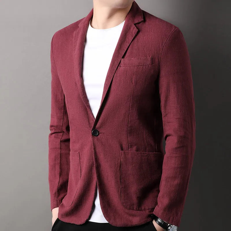 Herreblazer – Slim Fit – Naturlige Fibre – Enkeltspent – Notch-slag – Semi-formell